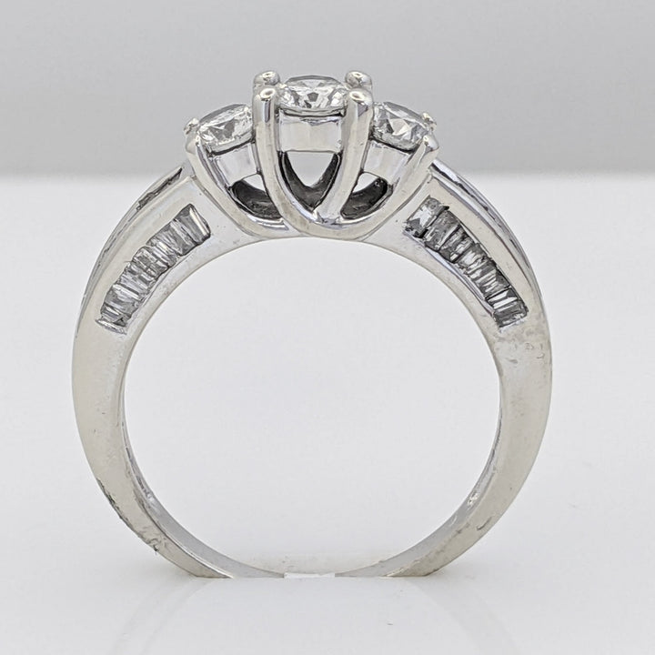 14K WHITE 1.01 CARAT TOTAL WEIGHT I1 F DIAMOND ROUND (3) BAGUETTE CUT (49) TRINITY ESTATE RING 3.3 GRAMS