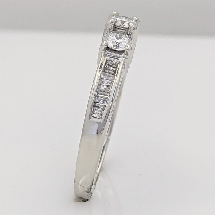 14K WHITE 1.01 CARAT TOTAL WEIGHT I1 F DIAMOND ROUND (3) BAGUETTE CUT (49) TRINITY ESTATE RING 3.3 GRAMS