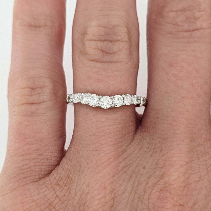 14K WHITE .31 CARAT TOTAL WEIGHT I1 H DIAMOND ROUND (9) ESTATE CURVED PRONG BAND 1.7 GRAMS