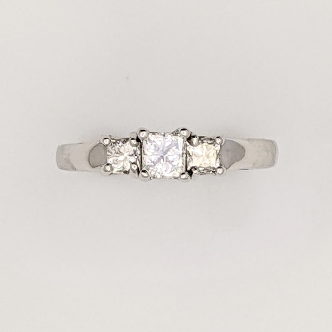14K WHITE .50 CARAT TOTAL WEIGHT SI2 G DIAMOND PRINCESS CUT (3) TRINITY ESTATE RING 2.6 GRAMS