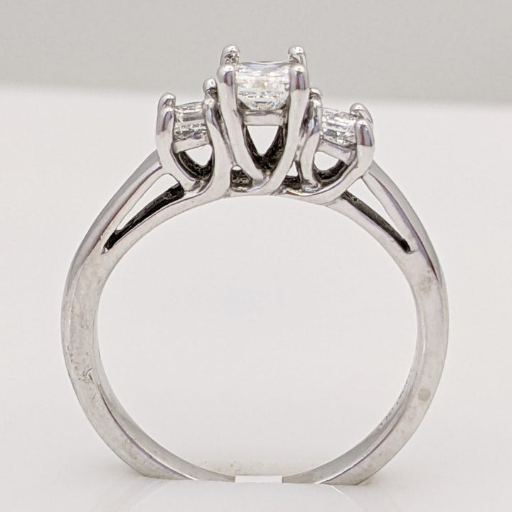 14K WHITE .50 CARAT TOTAL WEIGHT SI2 G DIAMOND PRINCESS CUT (3) TRINITY ESTATE RING 2.6 GRAMS