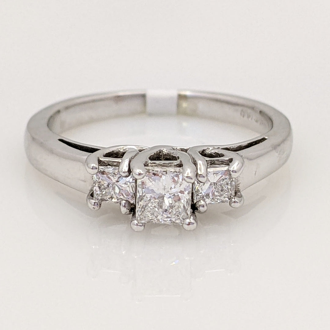 14K WHITE .50 CARAT TOTAL WEIGHT SI2 G DIAMOND PRINCESS CUT (3) TRINITY ESTATE RING 2.6 GRAMS