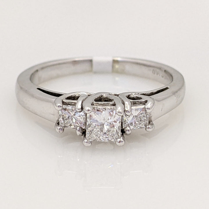 14K WHITE .50 CARAT TOTAL WEIGHT SI2 G DIAMOND PRINCESS CUT (3) TRINITY ESTATE RING 2.6 GRAMS