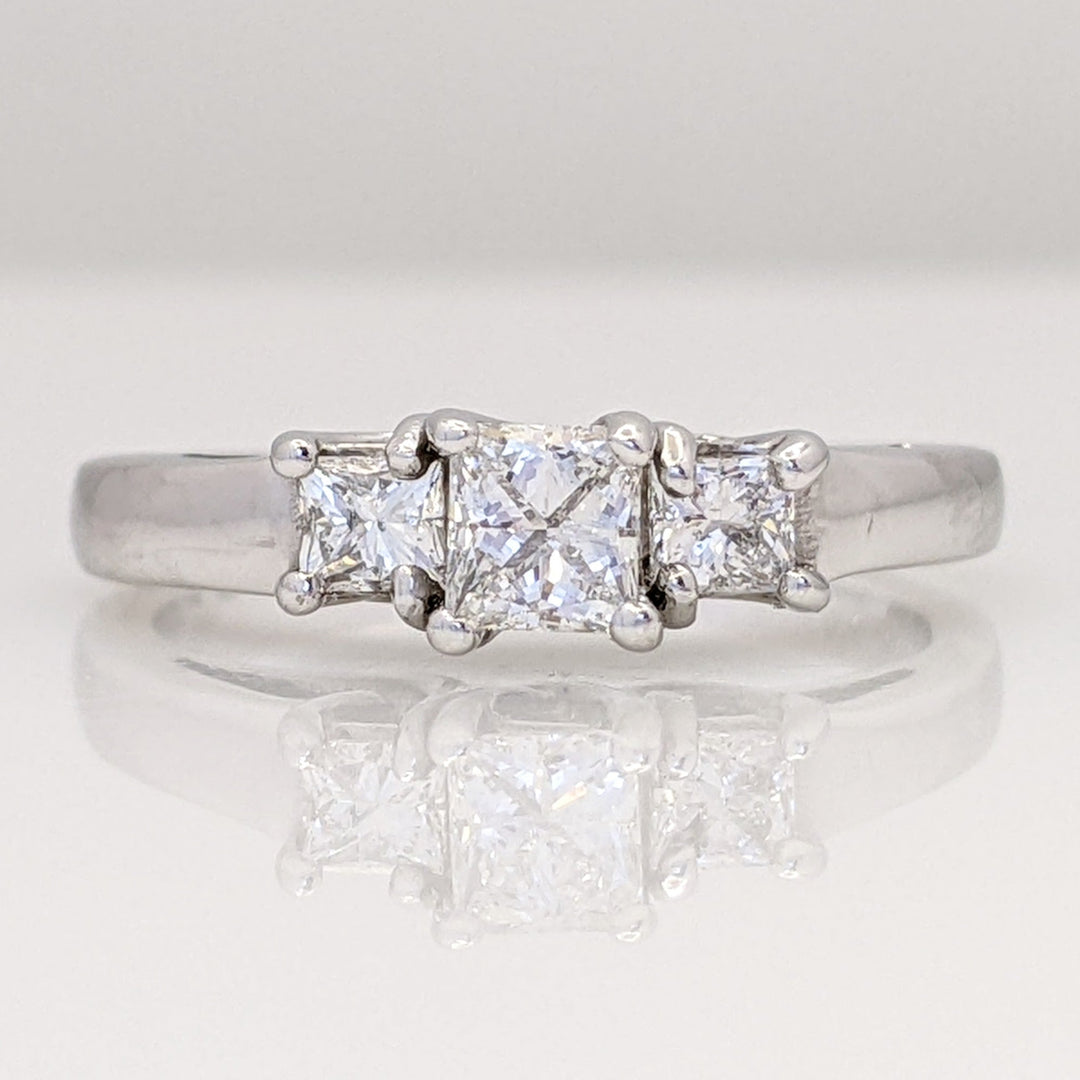 14K WHITE .50 CARAT TOTAL WEIGHT SI2 G DIAMOND PRINCESS CUT (3) TRINITY ESTATE RING 2.6 GRAMS
