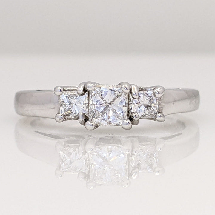 14K WHITE .50 CARAT TOTAL WEIGHT SI2 G DIAMOND PRINCESS CUT (3) TRINITY ESTATE RING 2.6 GRAMS