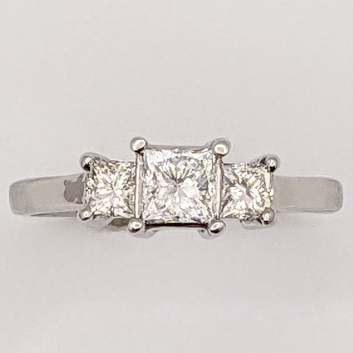 18K WHITE .82 CARAT TOTAL WEIGHT SI2 H DIAMOND PRINCESS CUT (3) ESTATE TRINITY RING 3.1 GRAMS
