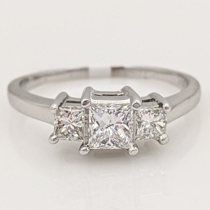 18K WHITE .82 CARAT TOTAL WEIGHT SI2 H DIAMOND PRINCESS CUT (3) ESTATE TRINITY RING 3.1 GRAMS