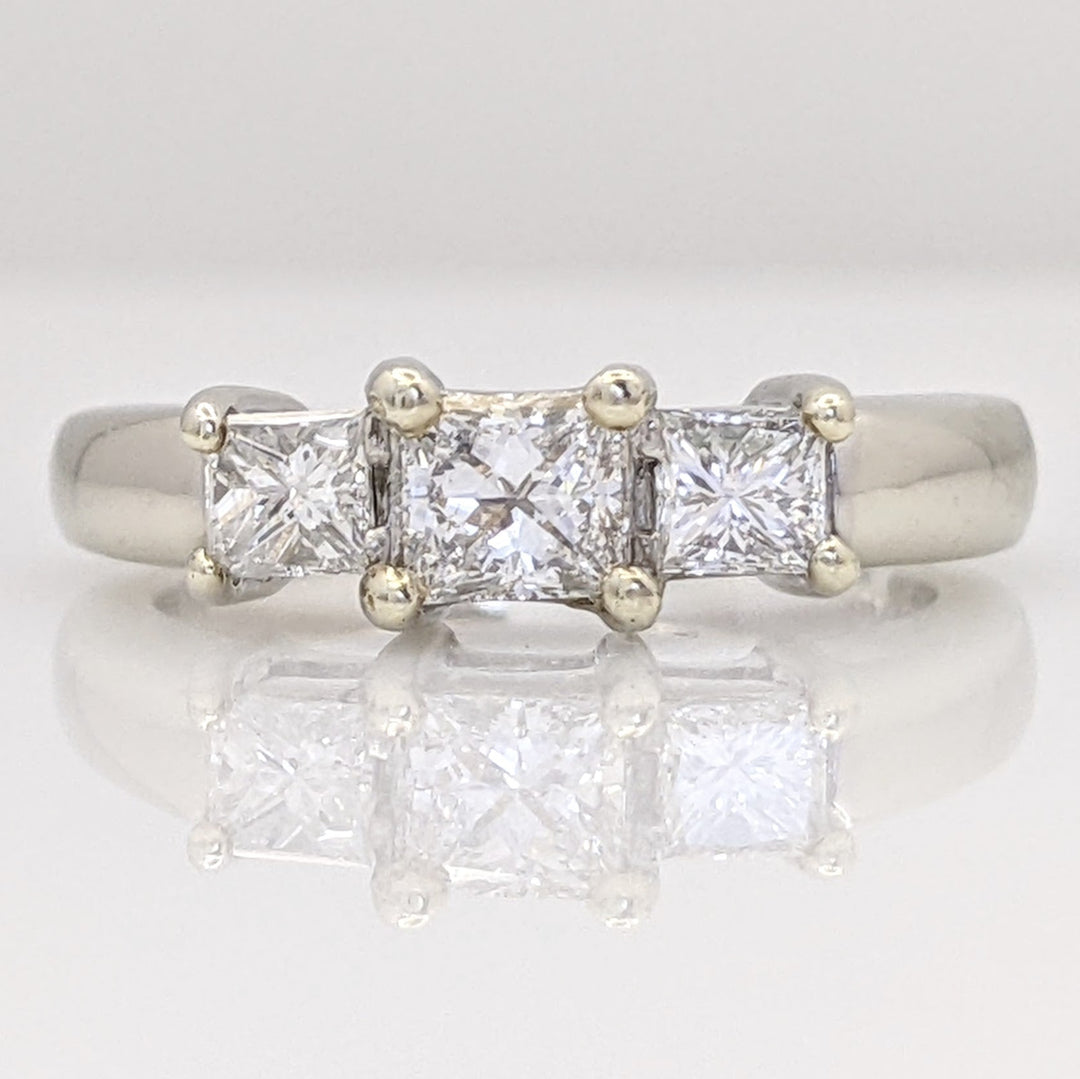 14K WHITE .58 CARAT TOTAL WEIGHT VS2-I1 H-I DIAMOND PRINCESS CUT (3) TRINITY ESTATE RING 4.1 GRAMS