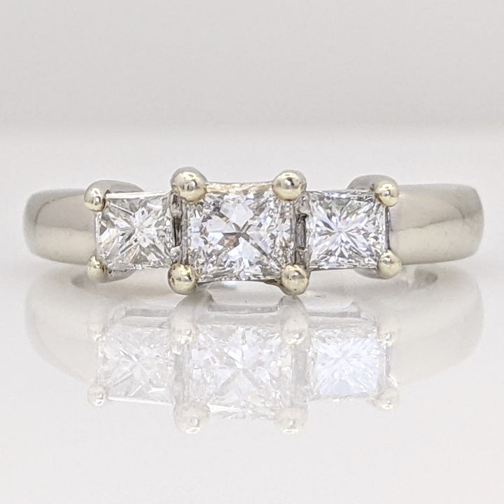 14K WHITE .58 CARAT TOTAL WEIGHT VS2-I1 H-I DIAMOND PRINCESS CUT (3) TRINITY ESTATE RING 4.1 GRAMS