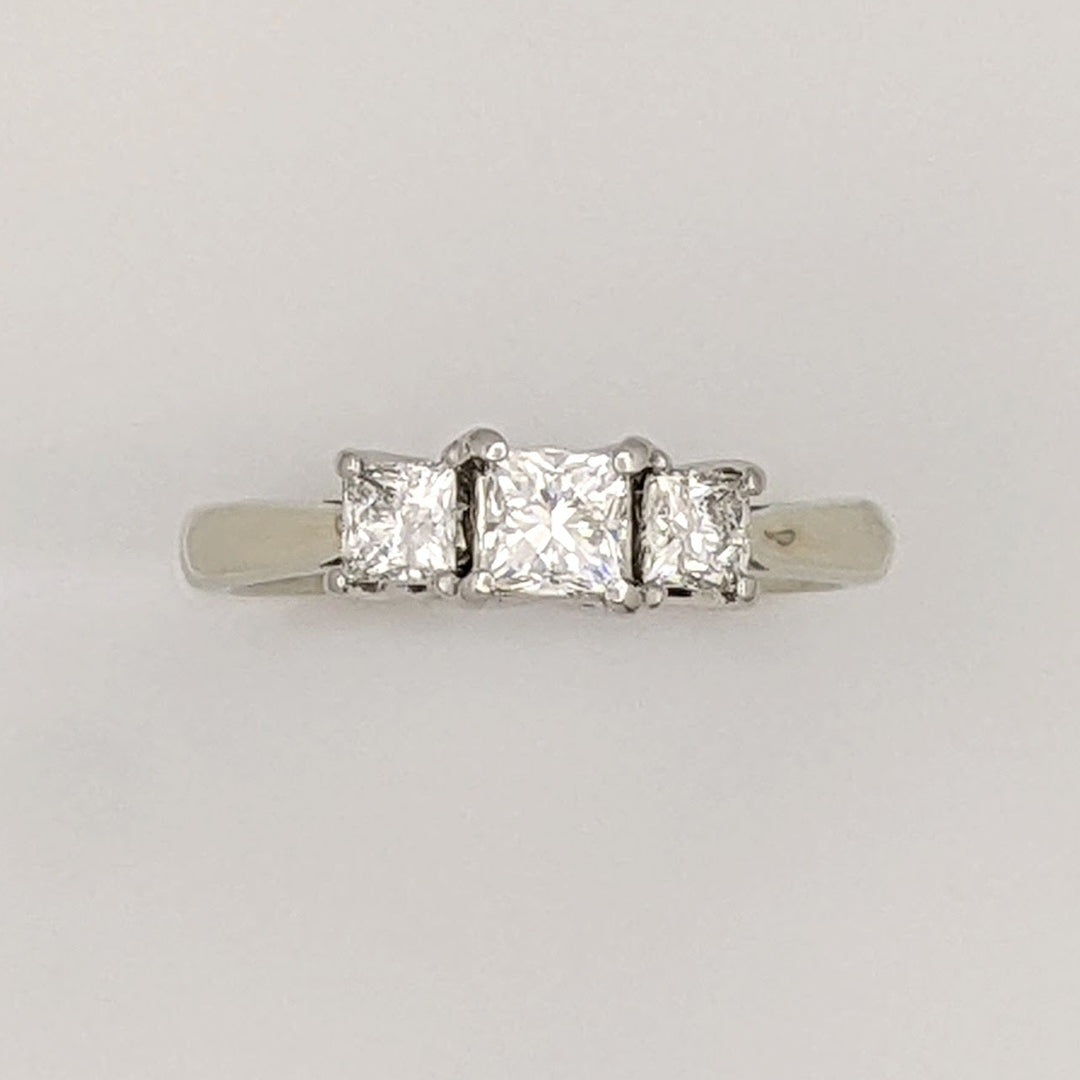 14K WHITE .80 CARAT TOTAL WEIGHT VS1 G DIAMOND PRINCESS CUT (3) TRINITY ESTATE RING