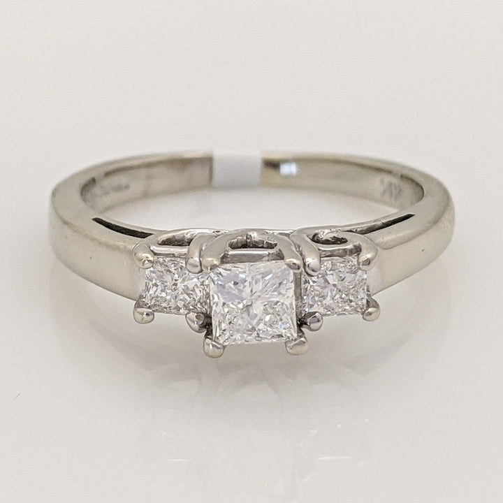 14K WHITE .43 CARAT TOTAL WEIGHT I1 F DIAMOND PRINCESS CUT (3) TRINITY ESTATE RING 2.5G
