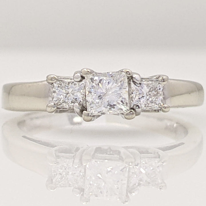 14K WHITE .43 CARAT TOTAL WEIGHT I1 F DIAMOND PRINCESS CUT (3) TRINITY ESTATE RING 2.5G