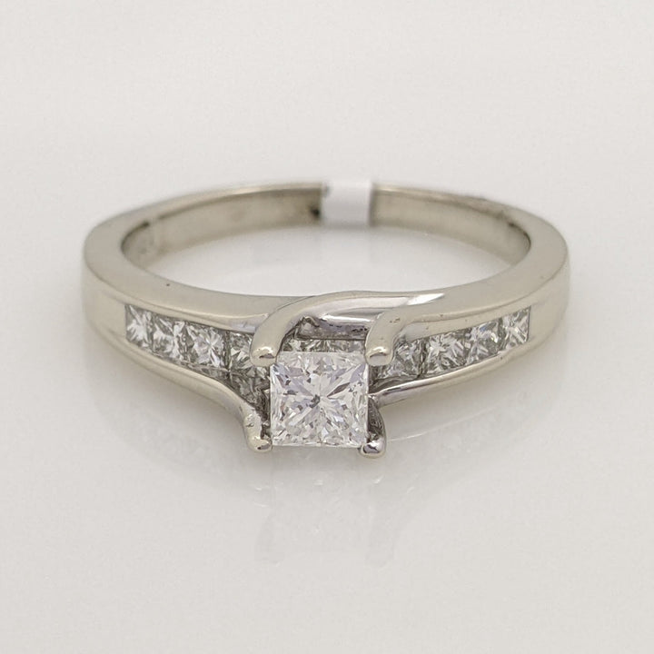 14K WHITE .96 CARAT TOTAL WEIGHT SI2 G DIAMOND PRINCESS CUT (11) ESTATE RING 4.4 GRAMS