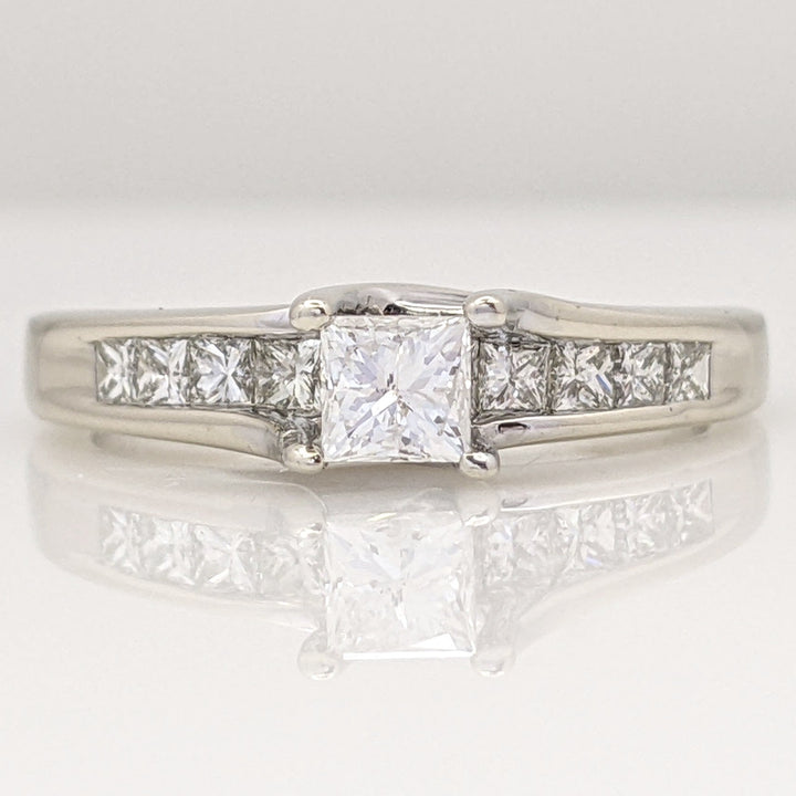 14K WHITE .96 CARAT TOTAL WEIGHT SI2 G DIAMOND PRINCESS CUT (11) ESTATE RING 4.4 GRAMS