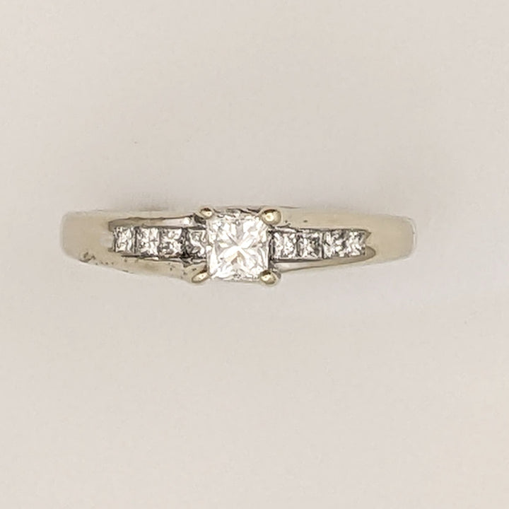 14K WHITE .47 CARAT TOTAL WHITE SI1 G DIAMOND PRINCESS CUT (11) ESTATE RING 2.7 GRAMS