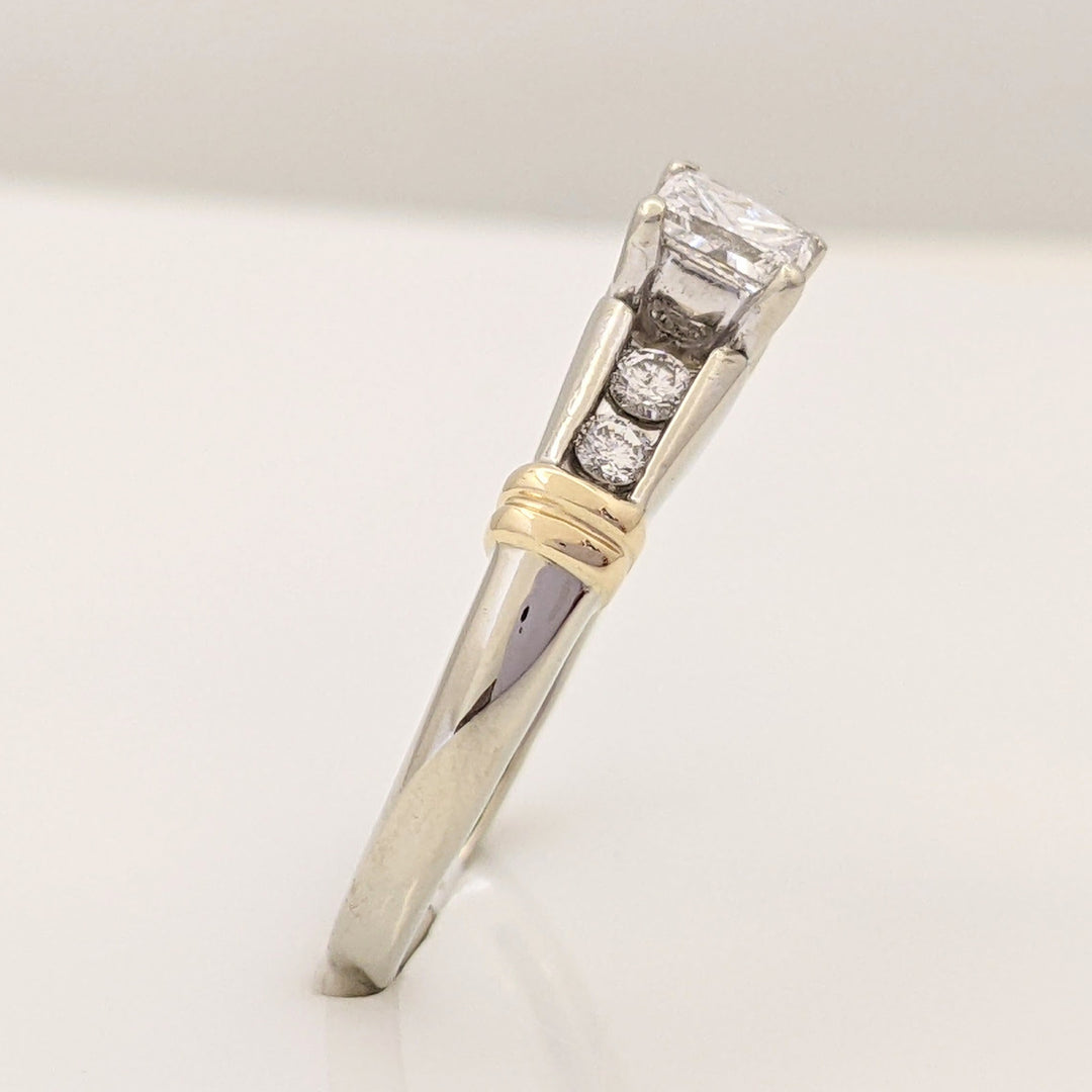 14K TWO-TONE .66 CARAT TOTAL WEIGHT SI1 I DIAMOND PRINCESS CUT WITH (4) ROUND ESTATE RING 3.6 GRAMS