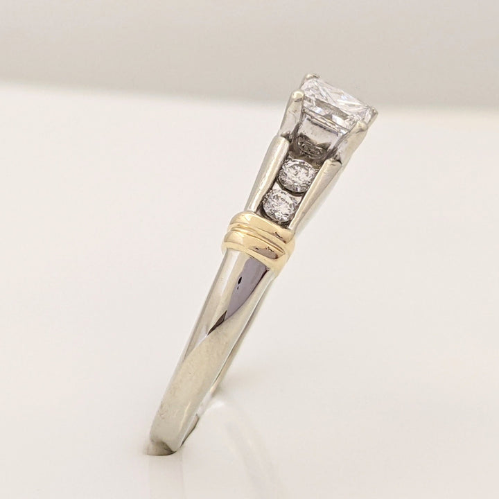 14K TWO-TONE .66 CARAT TOTAL WEIGHT SI1 I DIAMOND PRINCESS CUT WITH (4) ROUND ESTATE RING 3.6 GRAMS