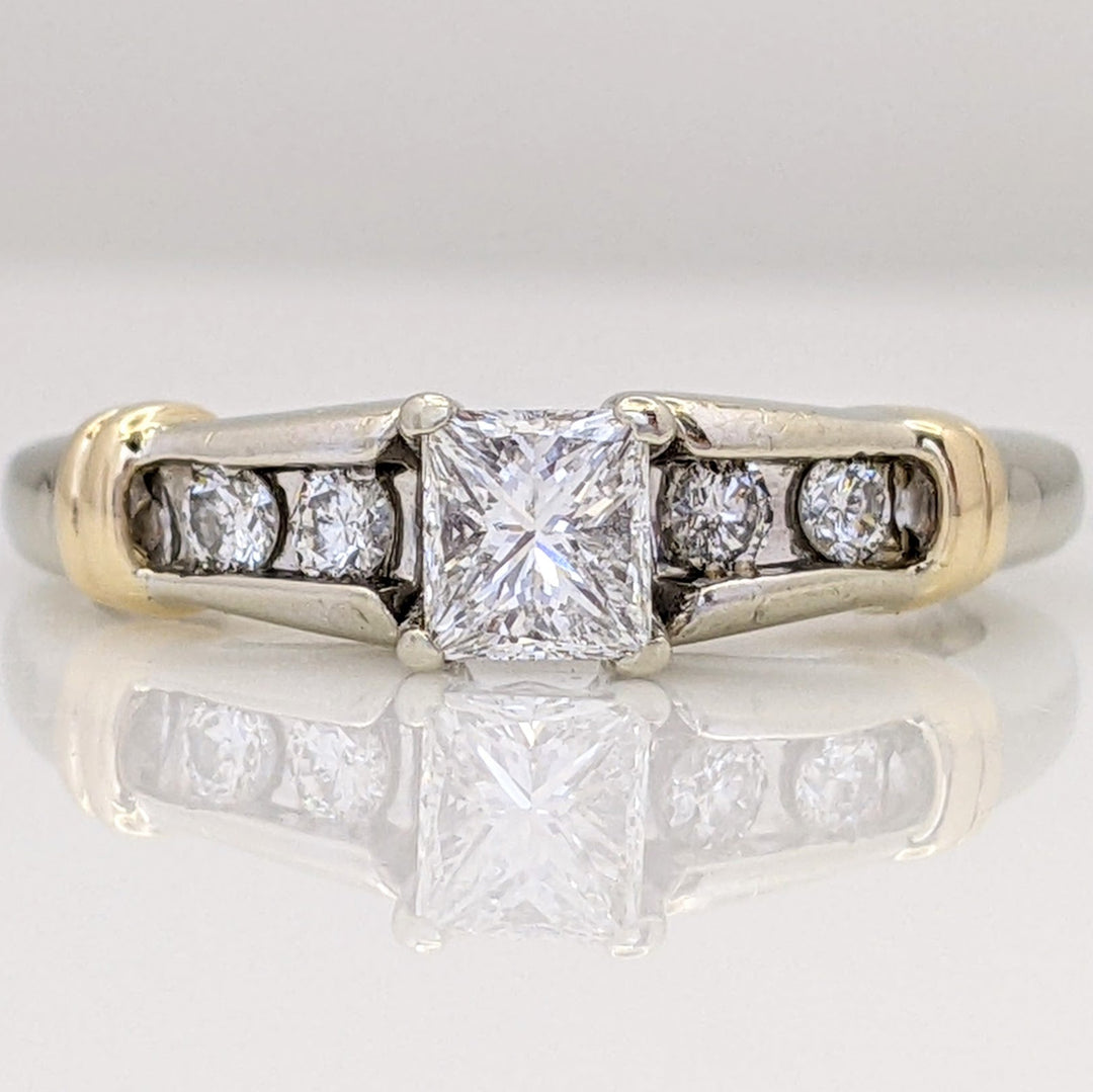 14K TWO-TONE .66 CARAT TOTAL WEIGHT SI1 I DIAMOND PRINCESS CUT WITH (4) ROUND ESTATE RING 3.6 GRAMS