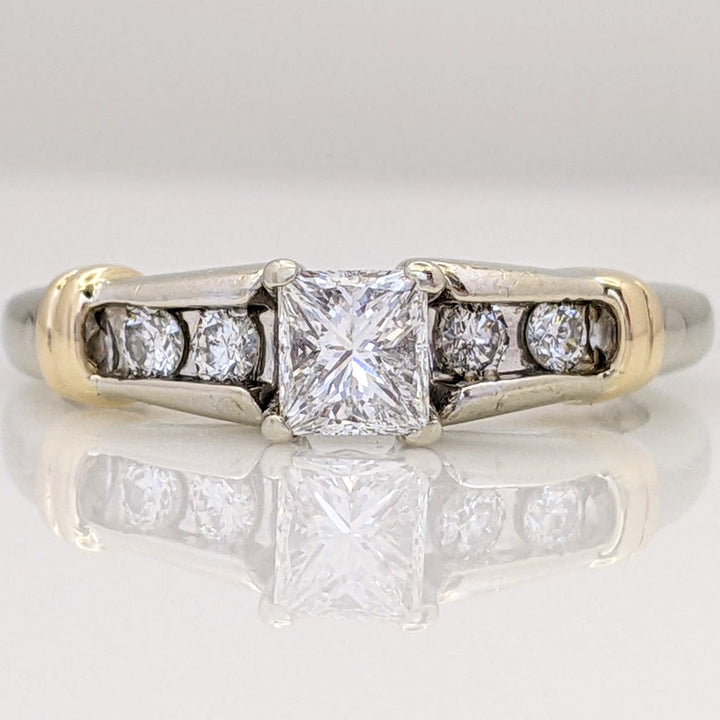 14K TWO-TONE .66 CARAT TOTAL WEIGHT SI1 I DIAMOND PRINCESS CUT WITH (4) ROUND ESTATE RING 3.6 GRAMS