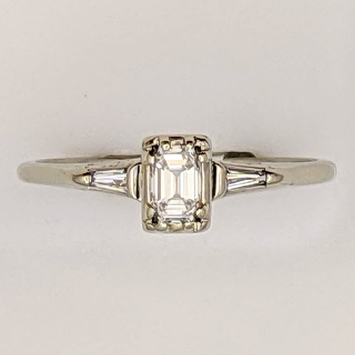 14K WHITE .50 CARAT TOTAL WEIGHT VS1 G DIAMOND EMERALD CUT WITH (2) BAGUETTES ESTATE 2.0 GRAMS