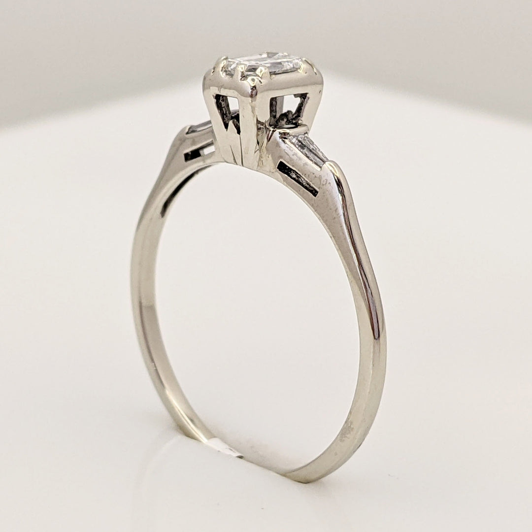14K WHITE .50 CARAT TOTAL WEIGHT VS1 G DIAMOND EMERALD CUT WITH (2) BAGUETTES ESTATE 2.0 GRAMS