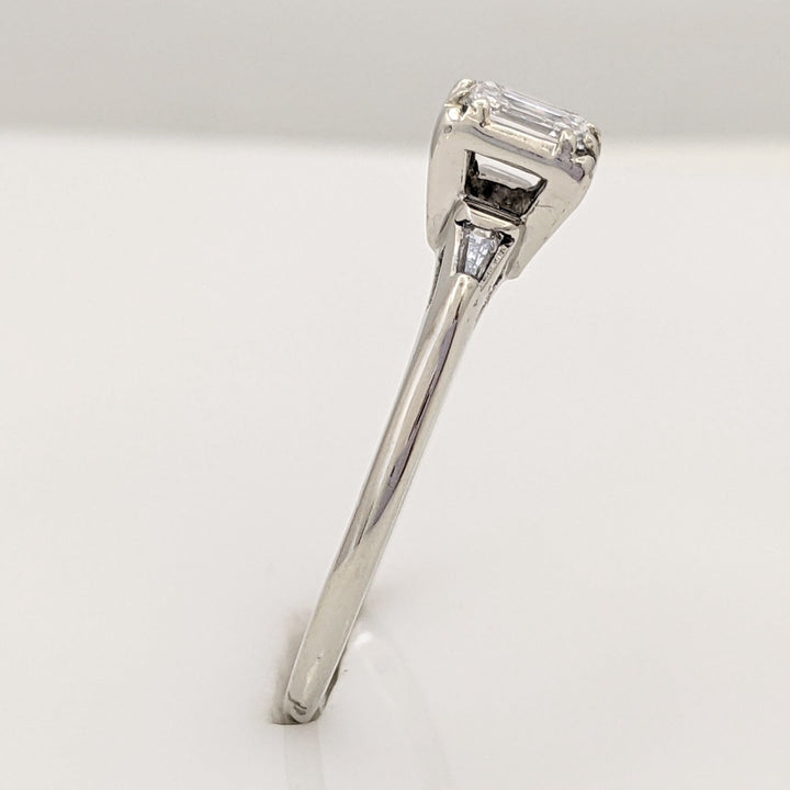 14K WHITE .50 CARAT TOTAL WEIGHT VS1 G DIAMOND EMERALD CUT WITH (2) BAGUETTES ESTATE 2.0 GRAMS