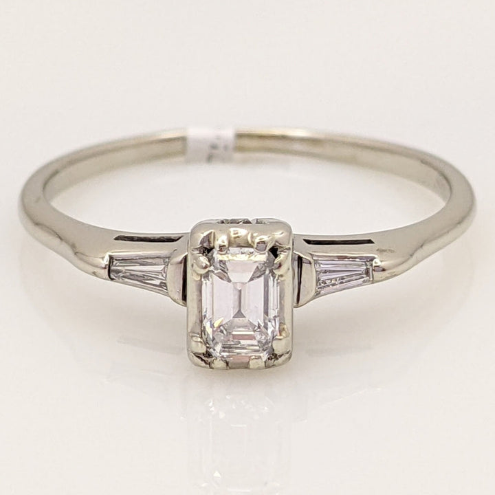 14K WHITE .50 CARAT TOTAL WEIGHT VS1 G DIAMOND EMERALD CUT WITH (2) BAGUETTES ESTATE 2.0 GRAMS