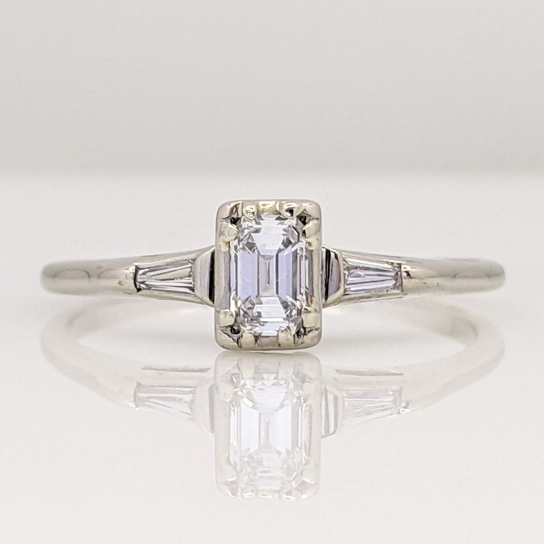 14K WHITE .50 CARAT TOTAL WEIGHT VS1 G DIAMOND EMERALD CUT WITH (2) BAGUETTES ESTATE 2.0 GRAMS