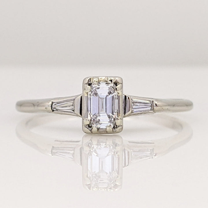 14K WHITE .50 CARAT TOTAL WEIGHT VS1 G DIAMOND EMERALD CUT WITH (2) BAGUETTES ESTATE 2.0 GRAMS