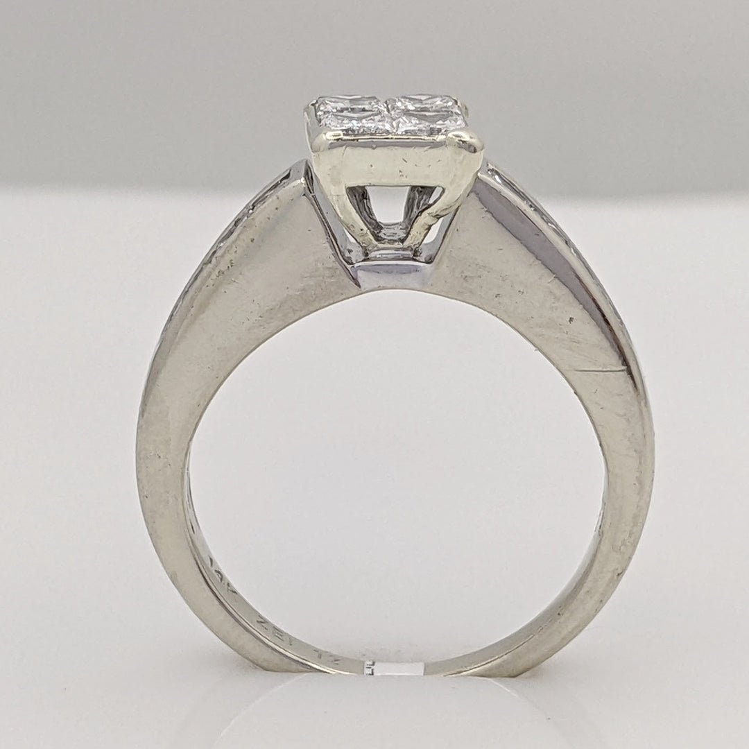 14K WHITE 1.00 CARAT TOTAL WEIGHT SI2 G DIAMOND PRINCESS CUT (12) ESTATE RING 3.9 GRAMS