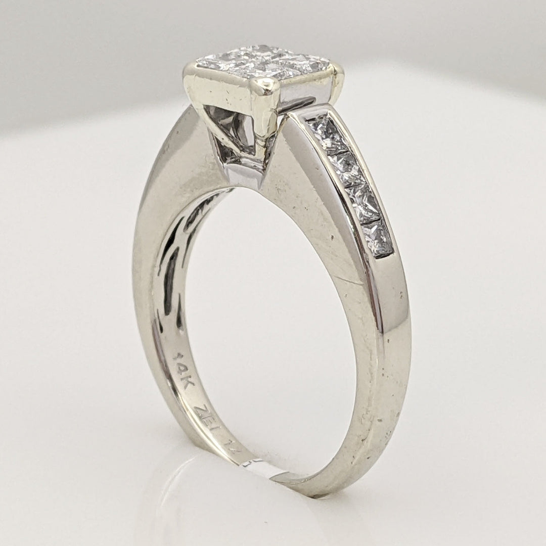 14K WHITE 1.00 CARAT TOTAL WEIGHT SI2 G DIAMOND PRINCESS CUT (12) ESTATE RING 3.9 GRAMS