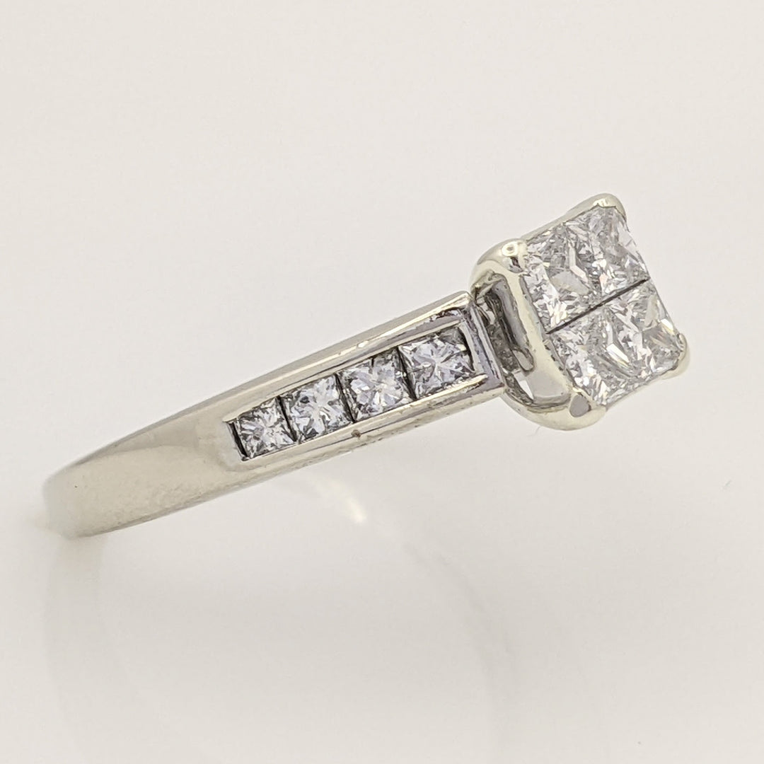14K WHITE 1.00 CARAT TOTAL WEIGHT SI2 G DIAMOND PRINCESS CUT (12) ESTATE RING 3.9 GRAMS