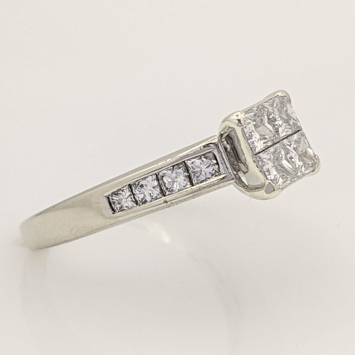 14K WHITE 1.00 CARAT TOTAL WEIGHT SI2 G DIAMOND PRINCESS CUT (12) ESTATE RING 3.9 GRAMS