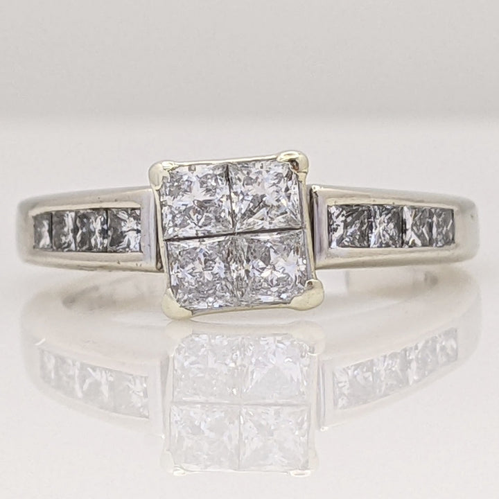 14K WHITE 1.00 CARAT TOTAL WEIGHT SI2 G DIAMOND PRINCESS CUT (12) ESTATE RING 3.9 GRAMS