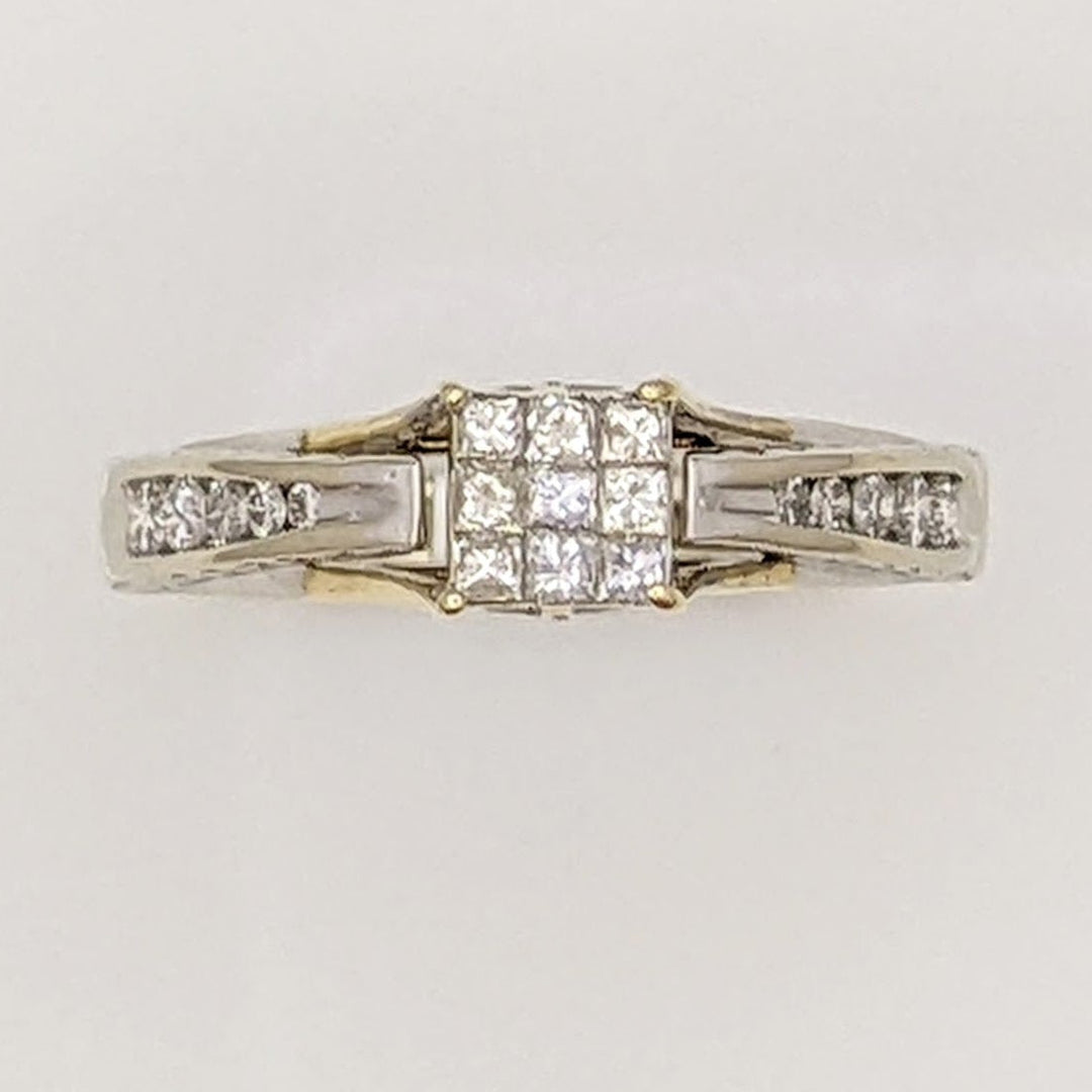 18K WHITE .48 CARAT TOTAL WEIGHT I1 G-H DIAMOND PRINCESS CUT (9) ROUND (10) ESTATE RING 2.8G