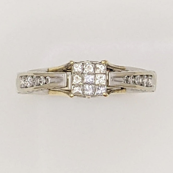 18K WHITE .48 CARAT TOTAL WEIGHT I1 G-H DIAMOND PRINCESS CUT (9) ROUND (10) ESTATE RING 2.8G