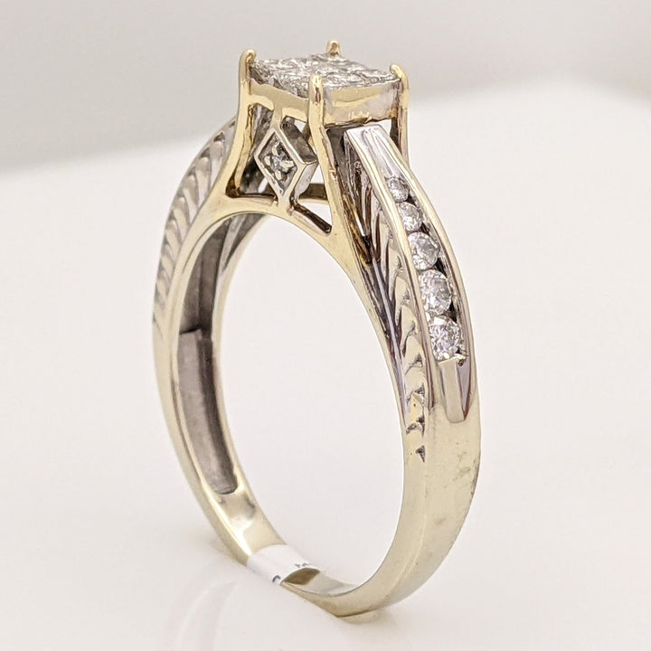 18K WHITE .48 CARAT TOTAL WEIGHT I1 G-H DIAMOND PRINCESS CUT (9) ROUND (10) ESTATE RING 2.8G