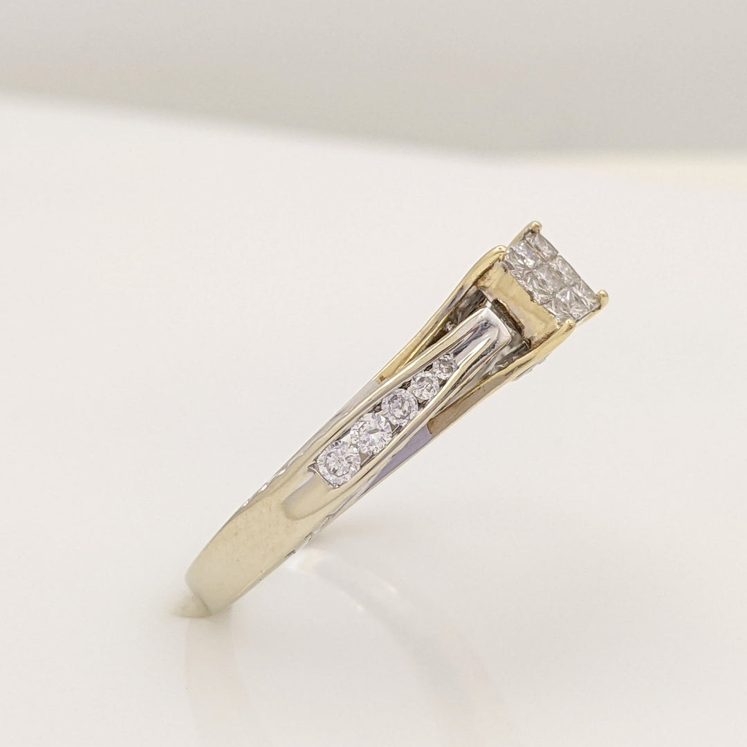 18K WHITE .48 CARAT TOTAL WEIGHT I1 G-H DIAMOND PRINCESS CUT (9) ROUND (10) ESTATE RING 2.8G