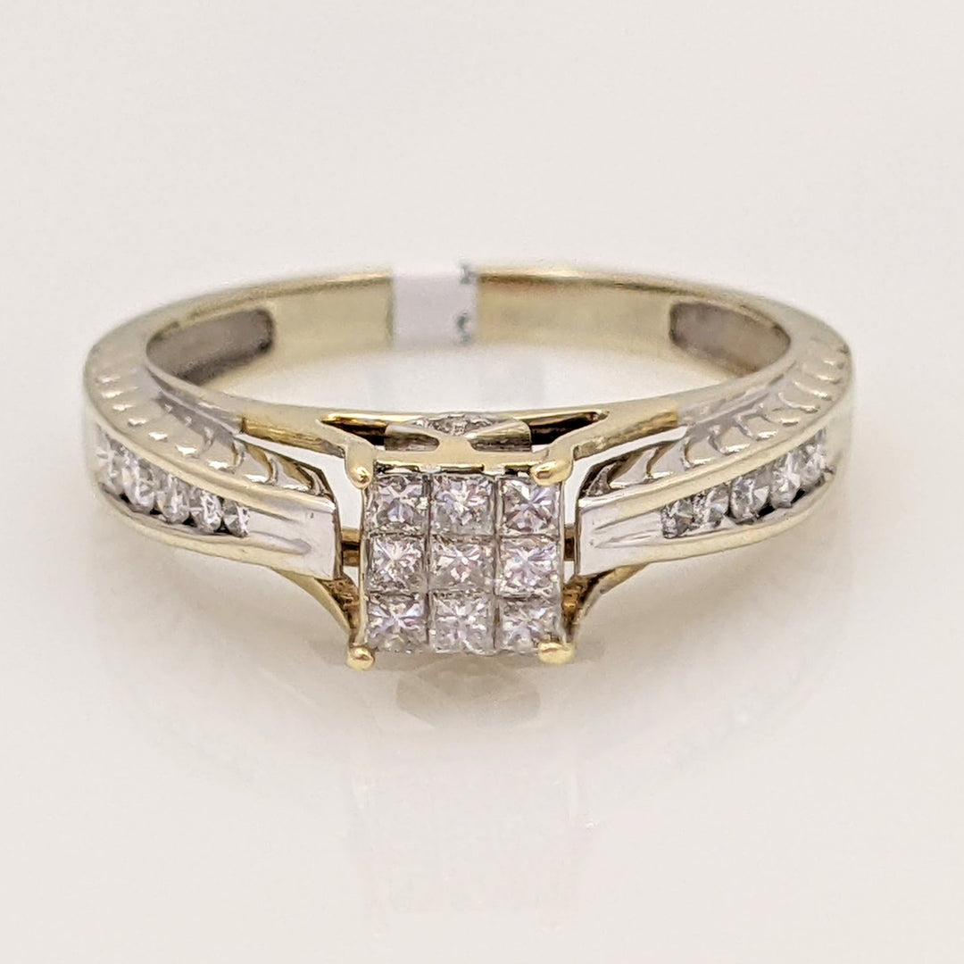 18K WHITE .48 CARAT TOTAL WEIGHT I1 G-H DIAMOND PRINCESS CUT (9) ROUND (10) ESTATE RING 2.8G
