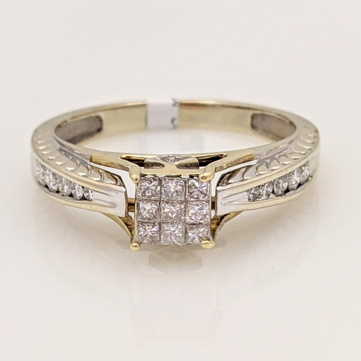 18K WHITE .48 CARAT TOTAL WEIGHT I1 G-H DIAMOND PRINCESS CUT (9) ROUND (10) ESTATE RING 2.8G