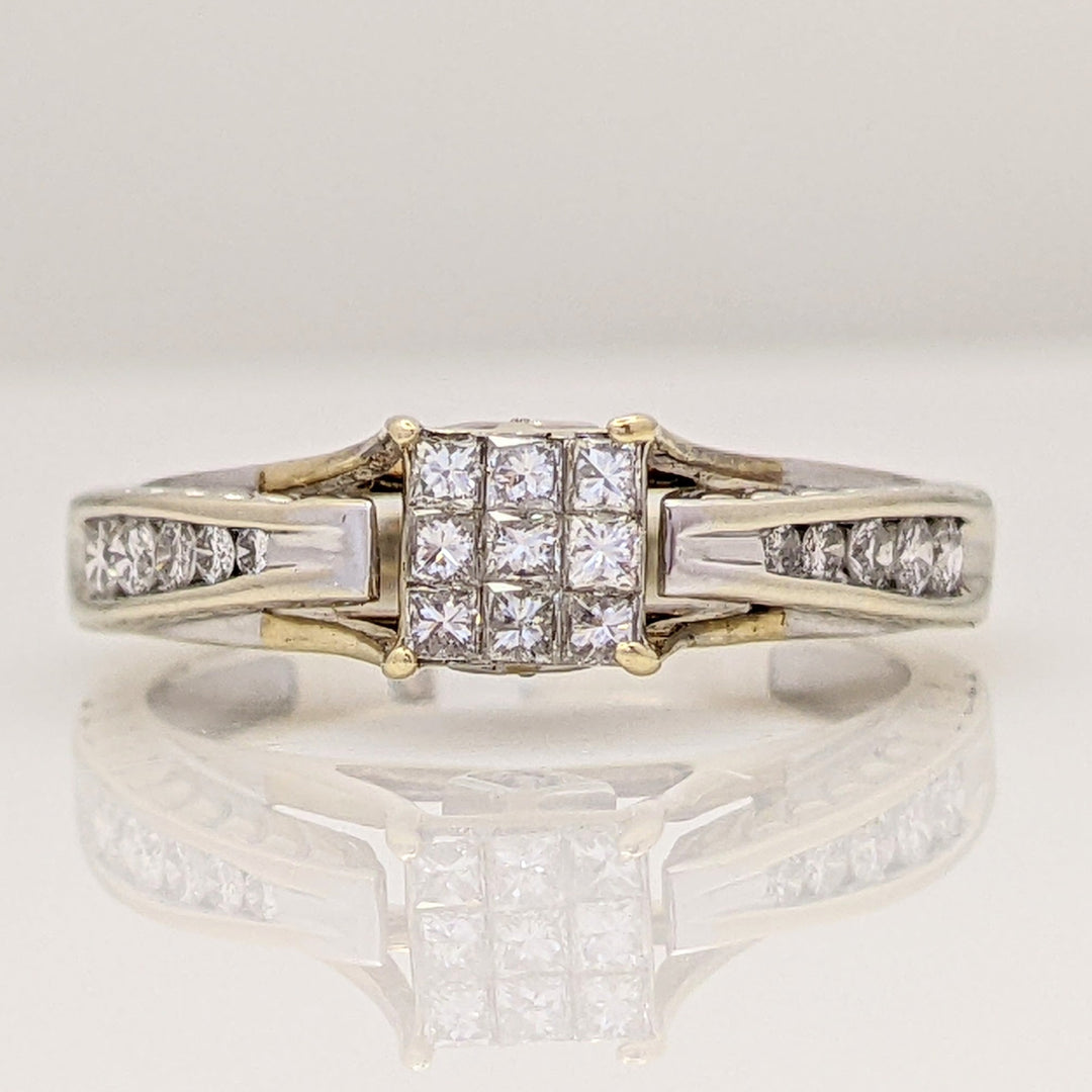 18K WHITE .48 CARAT TOTAL WEIGHT I1 G-H DIAMOND PRINCESS CUT (9) ROUND (10) ESTATE RING 2.8G