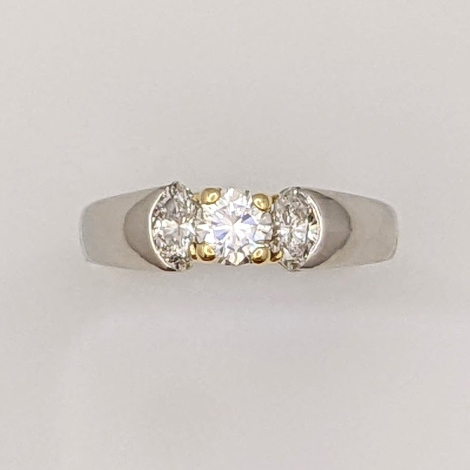 18K TWO-TONE .74 CARAT TOTAL WEIGHT I1 J DIAMOND ROUND WITH (2) MARQUISE CUT DIAMOND ESTATE RING 5.4 GRAMS