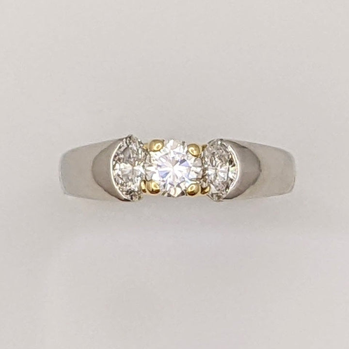 18K TWO-TONE .74 CARAT TOTAL WEIGHT I1 J DIAMOND ROUND WITH (2) MARQUISE CUT DIAMOND ESTATE RING 5.4 GRAMS