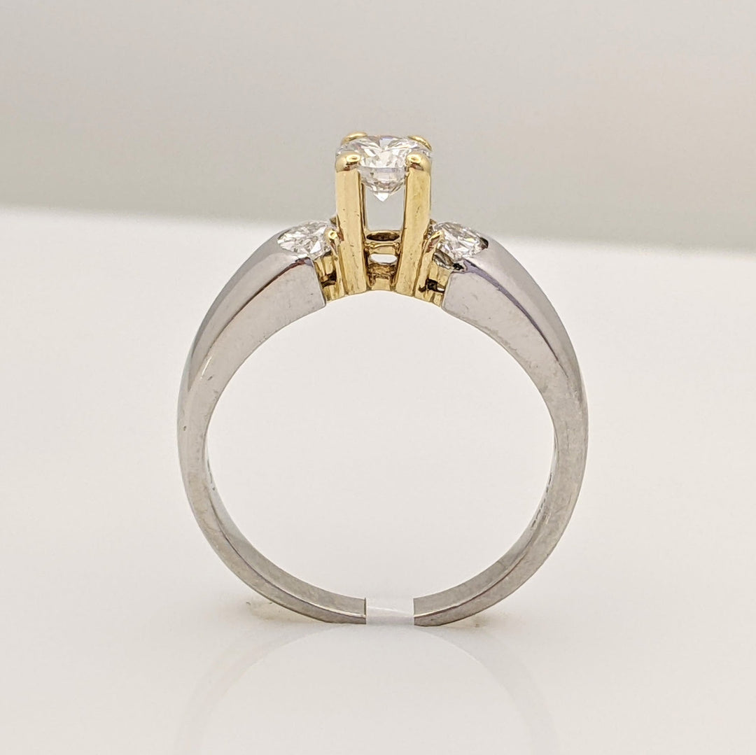 18K TWO-TONE .74 CARAT TOTAL WEIGHT I1 J DIAMOND ROUND WITH (2) MARQUISE CUT DIAMOND ESTATE RING 5.4 GRAMS