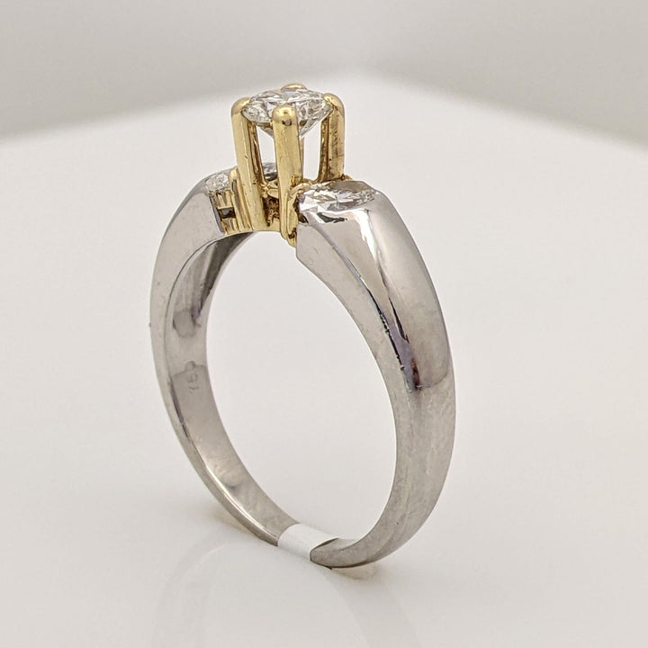 18K TWO-TONE .74 CARAT TOTAL WEIGHT I1 J DIAMOND ROUND WITH (2) MARQUISE CUT DIAMOND ESTATE RING 5.4 GRAMS