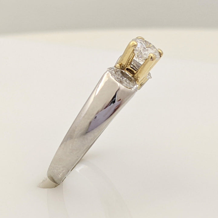 18K TWO-TONE .74 CARAT TOTAL WEIGHT I1 J DIAMOND ROUND WITH (2) MARQUISE CUT DIAMOND ESTATE RING 5.4 GRAMS