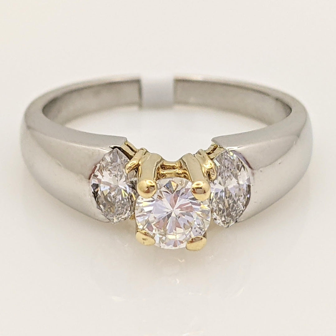 18K TWO-TONE .74 CARAT TOTAL WEIGHT I1 J DIAMOND ROUND WITH (2) MARQUISE CUT DIAMOND ESTATE RING 5.4 GRAMS