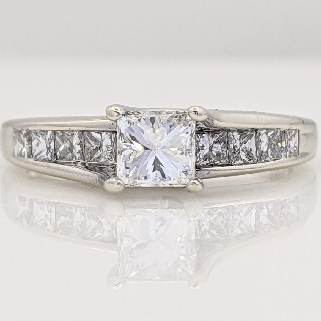 14K WHITE 1.00 CARAT TOTAL WEIGHT SI2 H DIAMOND PRINCESS CUT (11) ESTATE RING 2.9 GRAMS