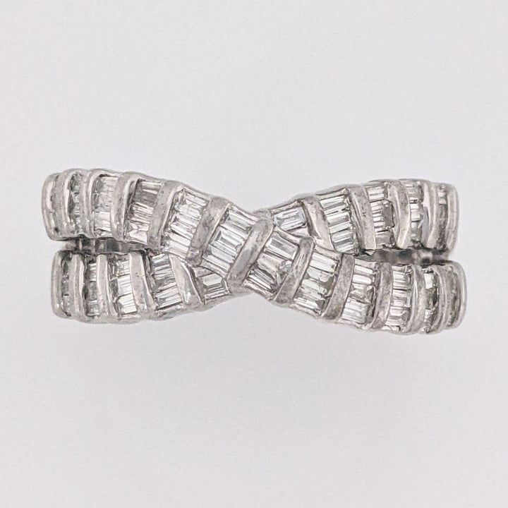 STERLING SILVER 1.00 CARAT TOTAL WEIGHT DIAMOND BAGUETTE (52) ESTATE CRISS CROSS ESTATE BAND 4.3 GRAMS