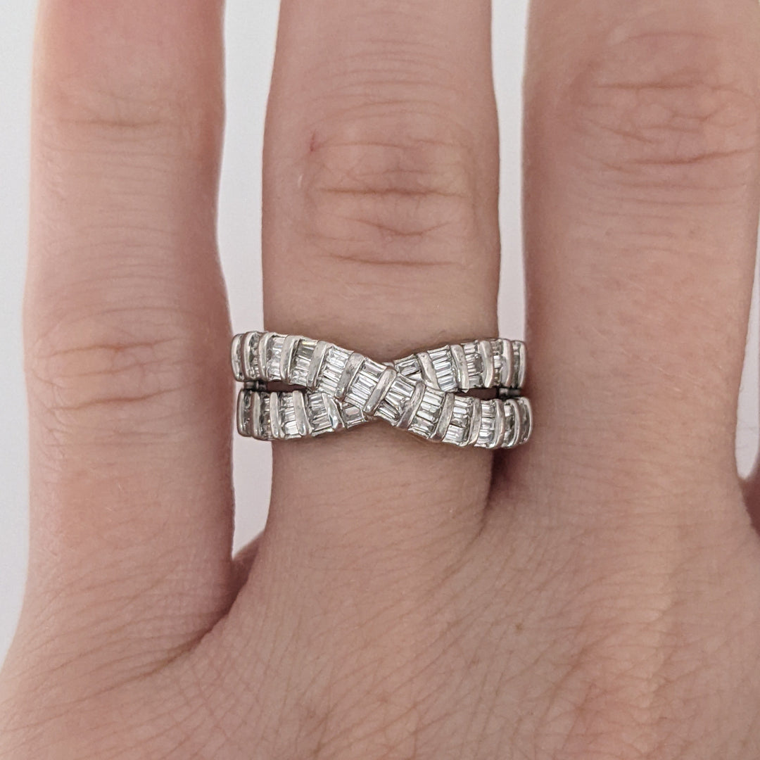 STERLING SILVER 1.00 CARAT TOTAL WEIGHT DIAMOND BAGUETTE (52) ESTATE CRISS CROSS ESTATE BAND 4.3 GRAMS